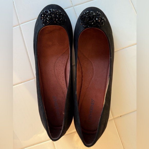 Catherines 12W Wide Black Suede with Cute Beaded Detailing Ballet Flats NWT - Picture 6 of 7